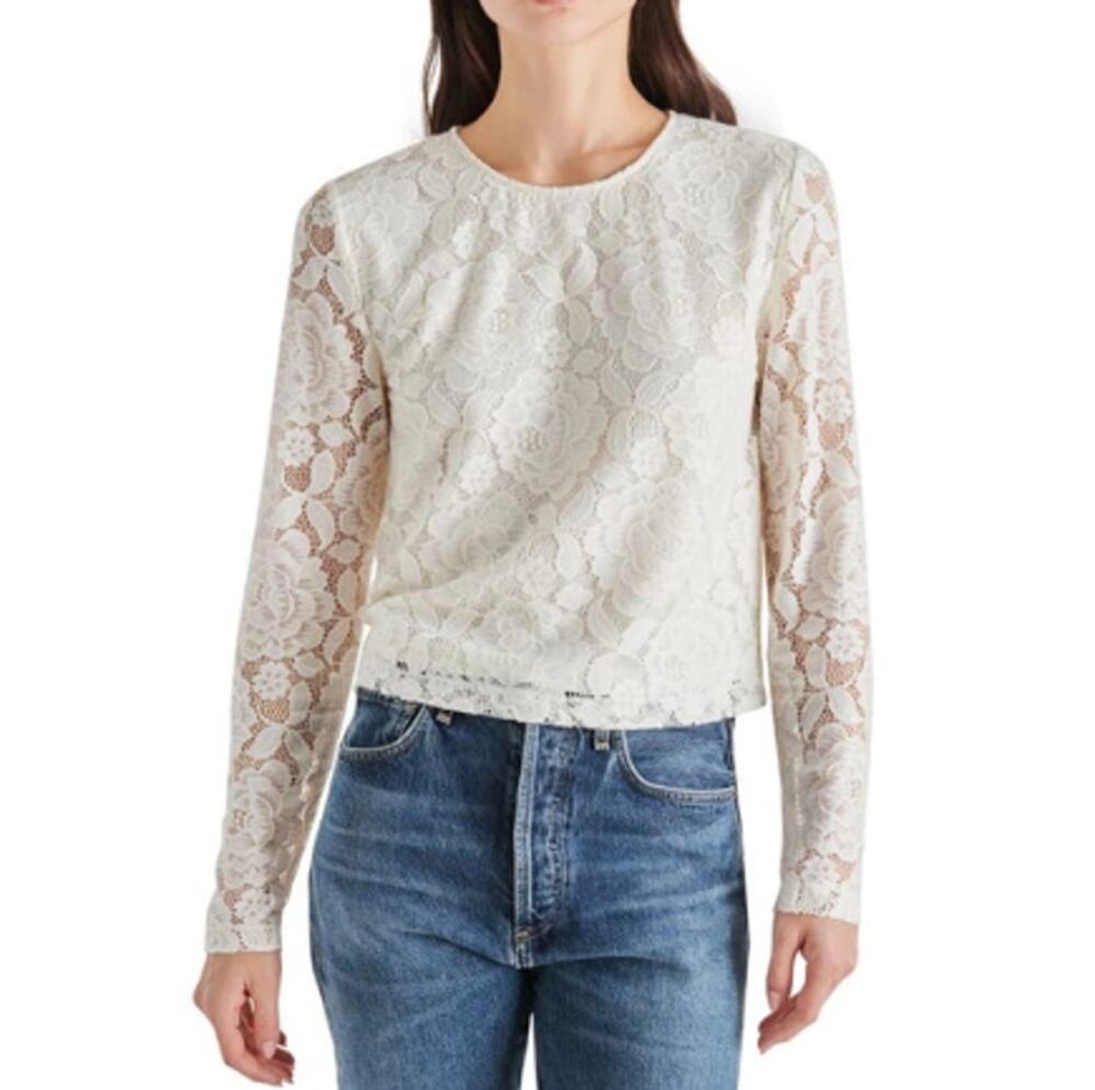 * New ~ STEVE MADDEN ~Whisper White Demi Floral Lace Long Sleeve Top Size S